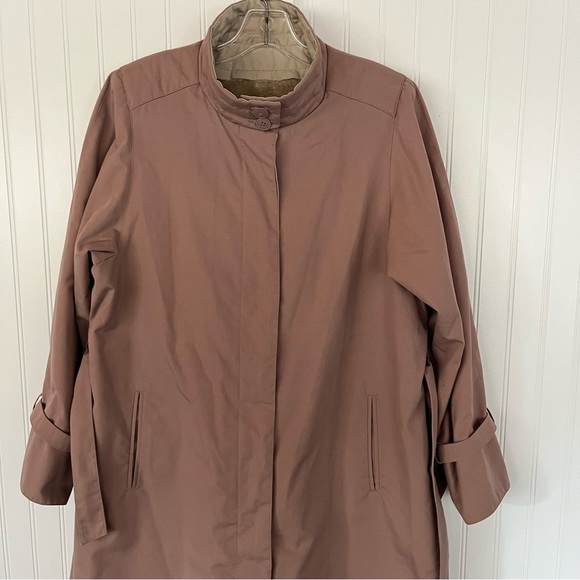 Vintage Mauve Trench Coat Belted Faux Fur Lined Light Purple Weather Resistant - Picture 13 of 15